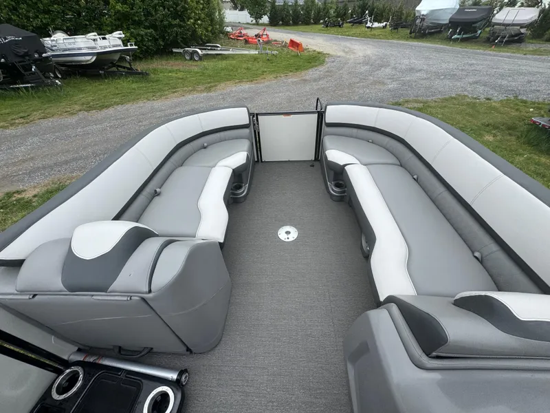 Slide: The Image of 2021 Avalon Catalina Rear J Lounger 25' pontoon boat with spacious seating and modern design. - 16
