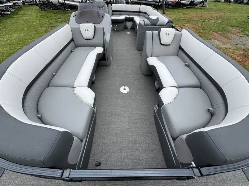 Slide: The Image of 2021 Avalon Catalina Rear J Lounger 25' pontoon boat with spacious seating and modern design. - 34