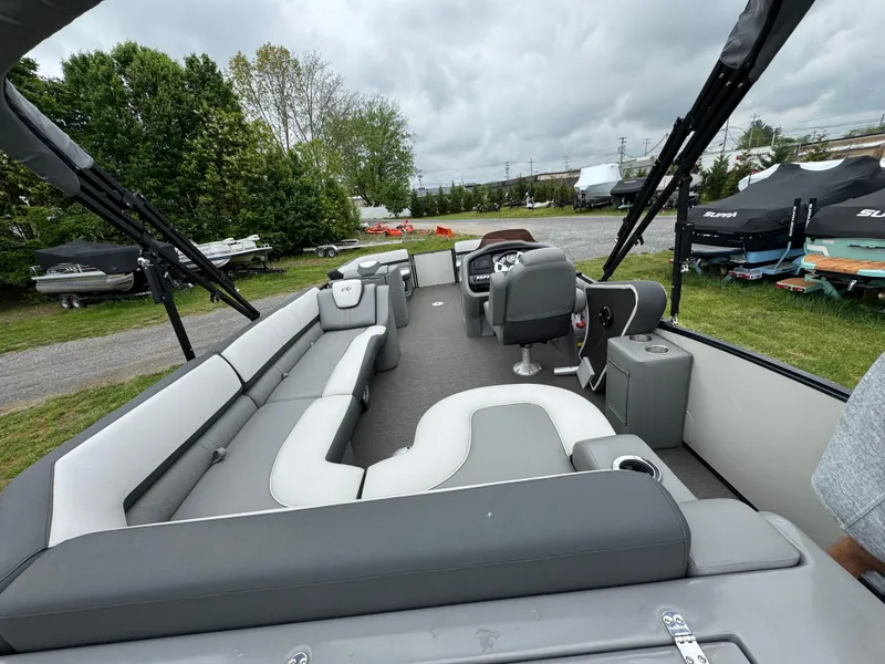 Slide: The Image of 2021 Avalon Catalina Rear J Lounger 25' pontoon boat with spacious seating and modern design. - 44