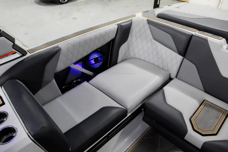 Slide: The Image of Luxurious interior of 2025 Tigé Z3 boat with modern seating and ambient lighting. - 21