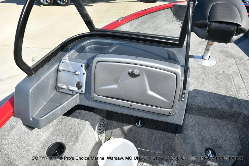 Slide: The Image of 2025 Tracker Pro Guide V-175 Combo boat interior with storage compartment and seating. - 36