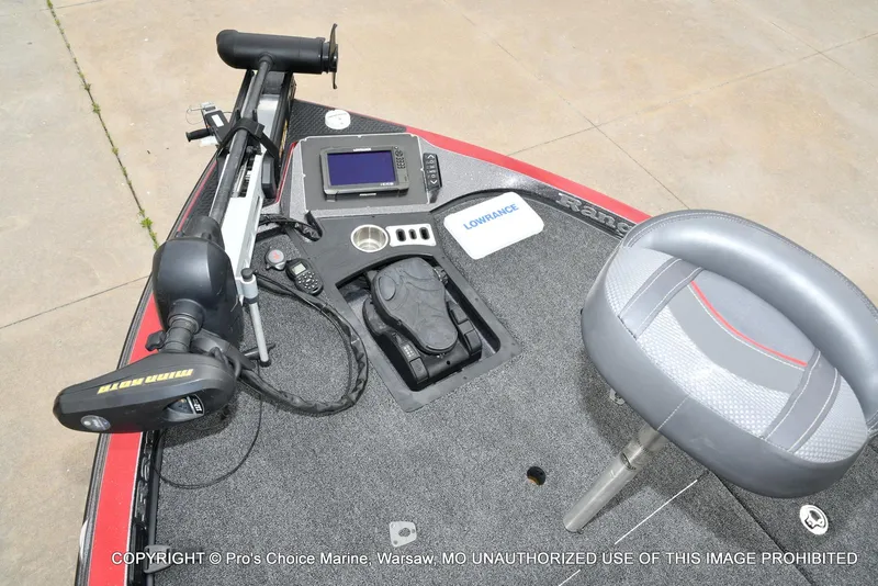 Slide: The Image of 2018 Ranger Z520L CUP boat deck with trolling motor, Lowrance electronics, and seating. - 48