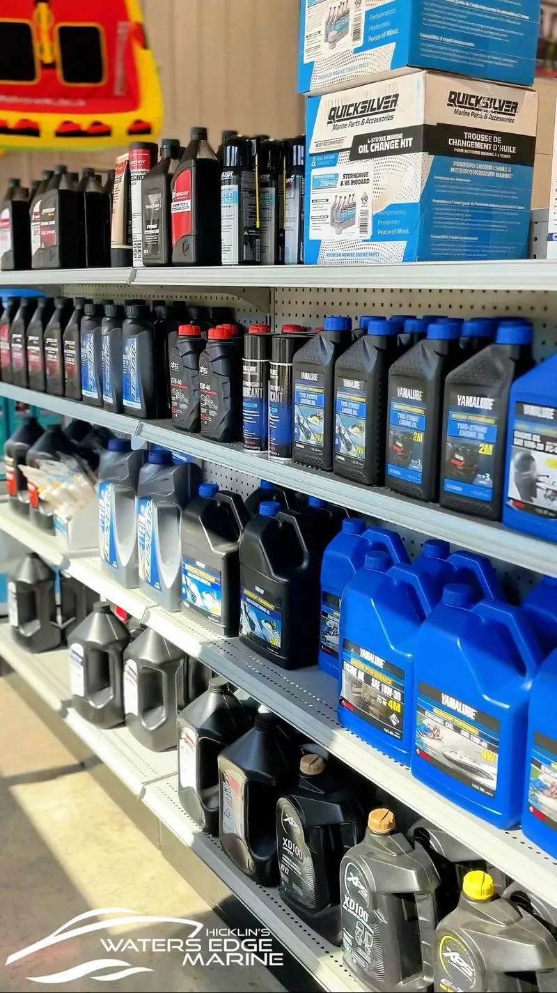 Slide: The Image of Boat maintenance products on shelves at Hicklin's Waters Edge Marine store. - 24