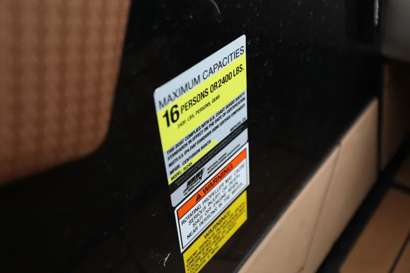 Slide: The Image of 2021 Centurion Ri245 capacity label, maximum 16 persons or 2,200 lbs. - 15