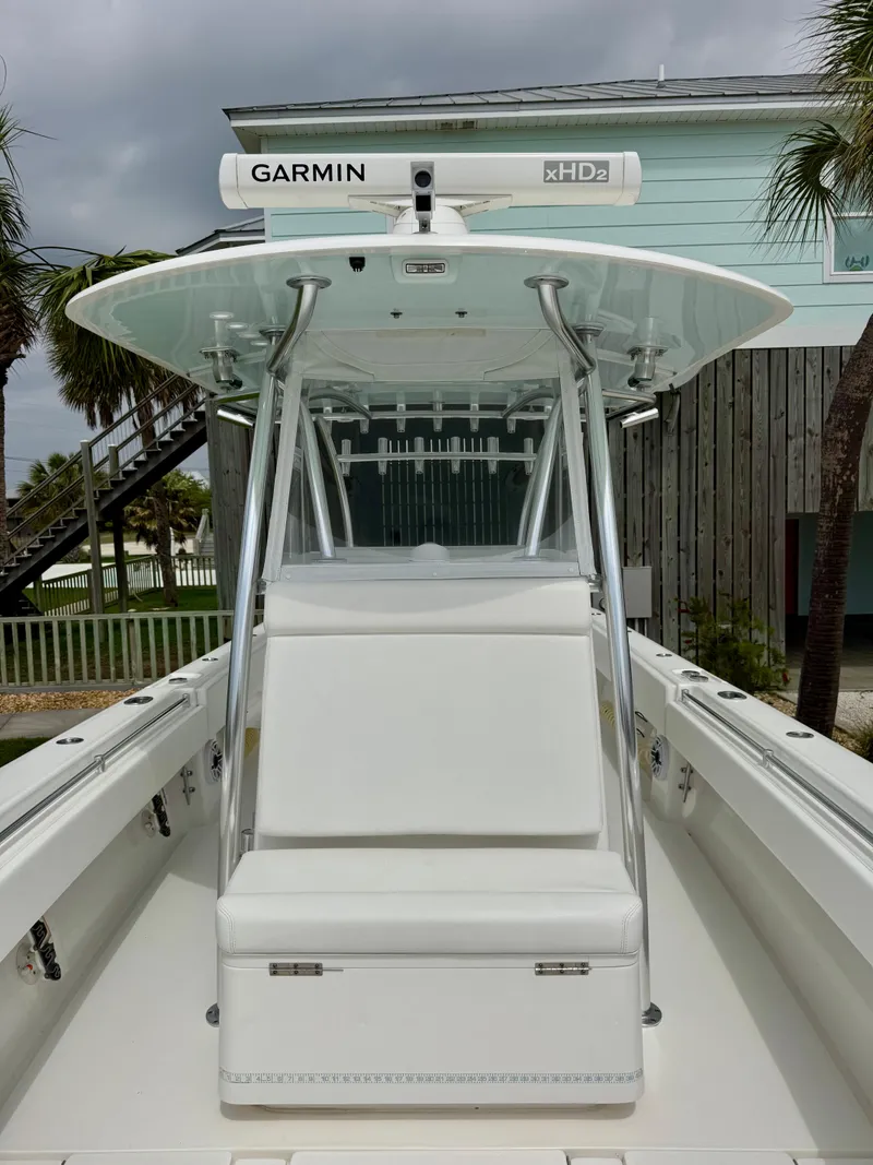 Slide: The Image of 2023 Contender 35ST boat with Garmin radar, sleek design, and modern features. - 22
