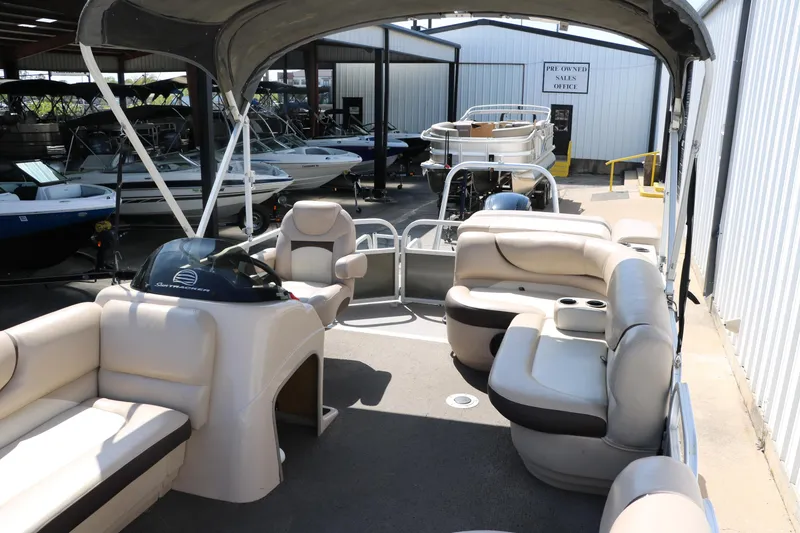 Slide: The Image of 2015 Sun Tracker Party Barge 20 DLX pontoon boat with spacious seating and canopy. - 16