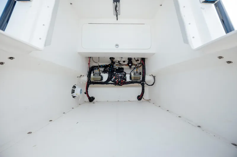Slide: The Image of Interior view of a 2020 Prowler 31 boat's spacious storage compartment. - 25