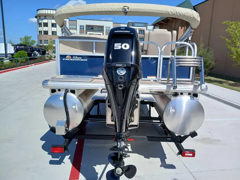 Slide: The Image of 2025 Sun Tracker Bass Buggy 16 XL Select pontoon boat with Mercury 50 outboard motor. - 7