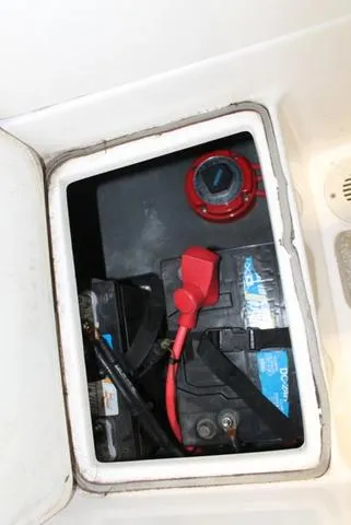 Slide: The Image of 2005 Harris-Kayot V220 boat detail with white speaker on deck. - 15