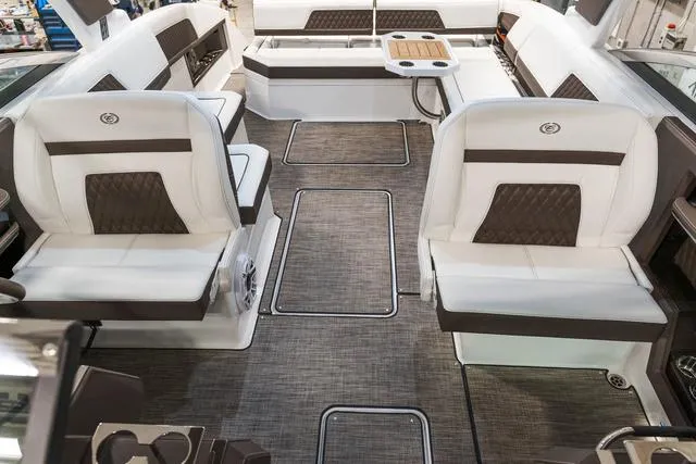 Slide: The Image of Luxurious interior of 2025 Cobalt R33 boat with elegant seating and modern design. - 19