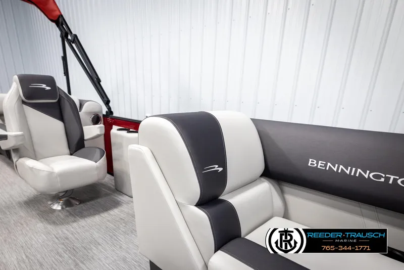 Slide: The Image of 2025 Bennington 22 SSRSE boat interior with luxurious seating and sleek design. - 21
