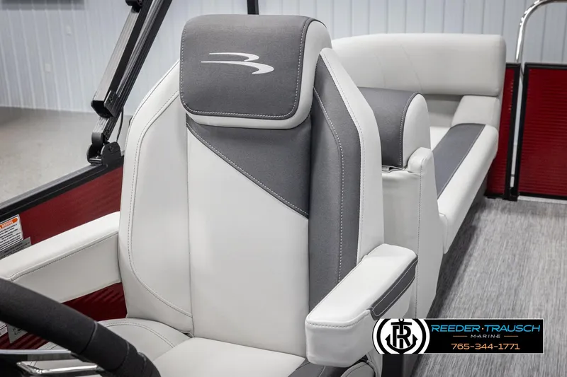 Slide: The Image of 2025 Bennington 22 SSRSE boat interior with gray and white seating. - 34