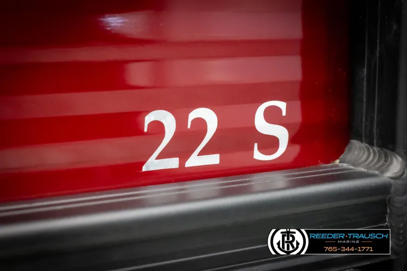 Slide: The Image of Close-up of 2025 Bennington 22 SSRSE boat model number on red surface. - 41