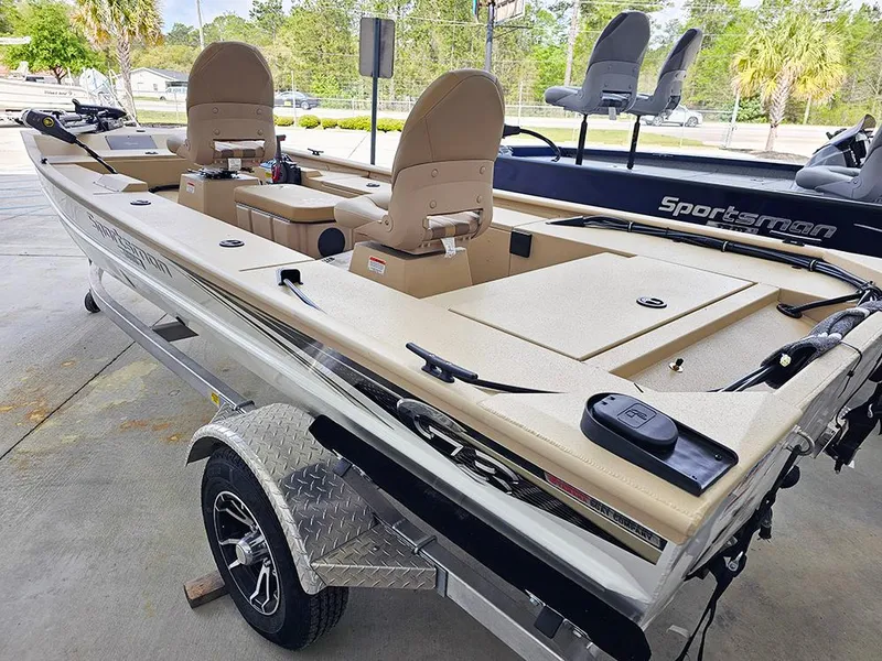 Slide: The Image of 2025 G3 Sportsman 1610 SS boat on trailer, featuring dual seats and storage compartments. - 3