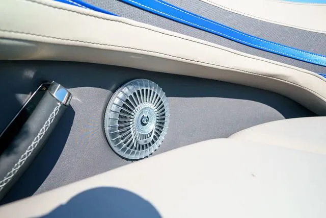 Slide: The Image of Interior of 2025 Barletta Corsa 23UC boat with speaker and leather seating. - 12