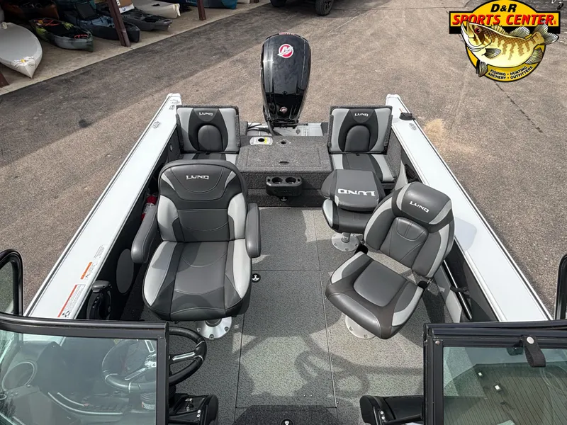 Slide: The Image of 2020 Lund 1775 Crossover XS boat interior with four seats and motor, at D&R Sports Center. - 5