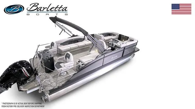 Slide: The Image of 2025 Barletta Aria A22CC pontoon boat with sleek design and modern features. - 4