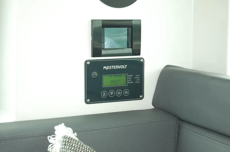 Slide: The Image of Mastervolt control panel on 2019 Axopar 37 SC boat interior. - 18