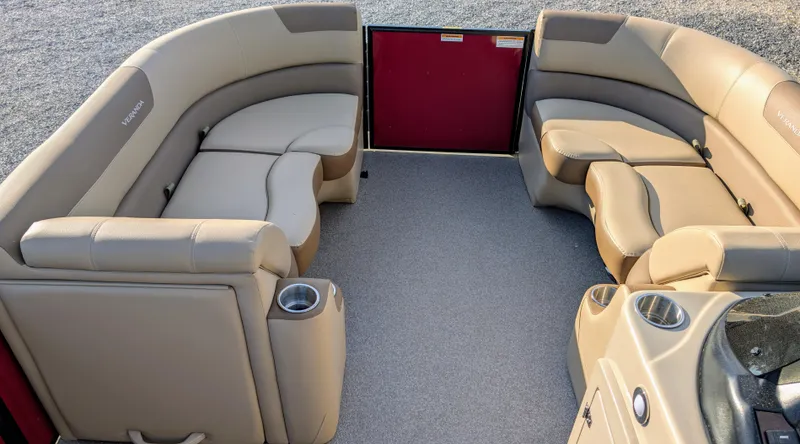 Slide: The Image of Luxurious interior of 2023 Veranda VR20RC pontoon boat with plush seating and cup holders. - 7