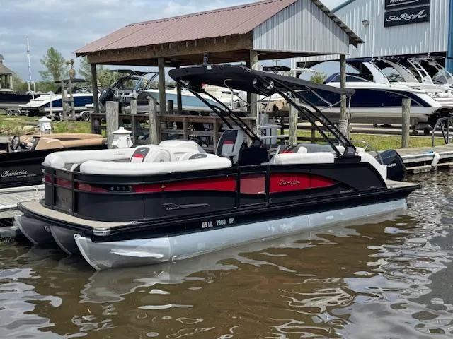 The Image of 2023 Barletta CORSA 23 UA pontoon boat docked at marina. - 0