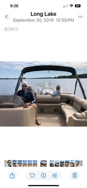 Slide: The Image of 2019 Harris Sunliner 250 pontoon boat cruising on Long Lake. - 7