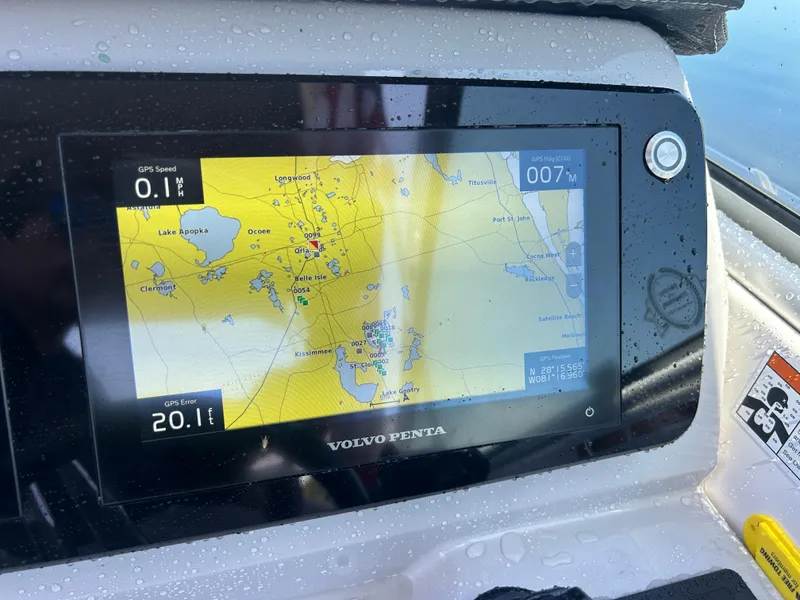 Slide: The Image of Volvo Penta navigation display on 2022 Regal 28 Express boat, showing nautical map. - 18