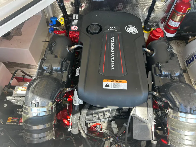 Slide: The Image of Engine compartment of a 2022 Regal 28 Express with Volvo Penta V8 engine. - 41