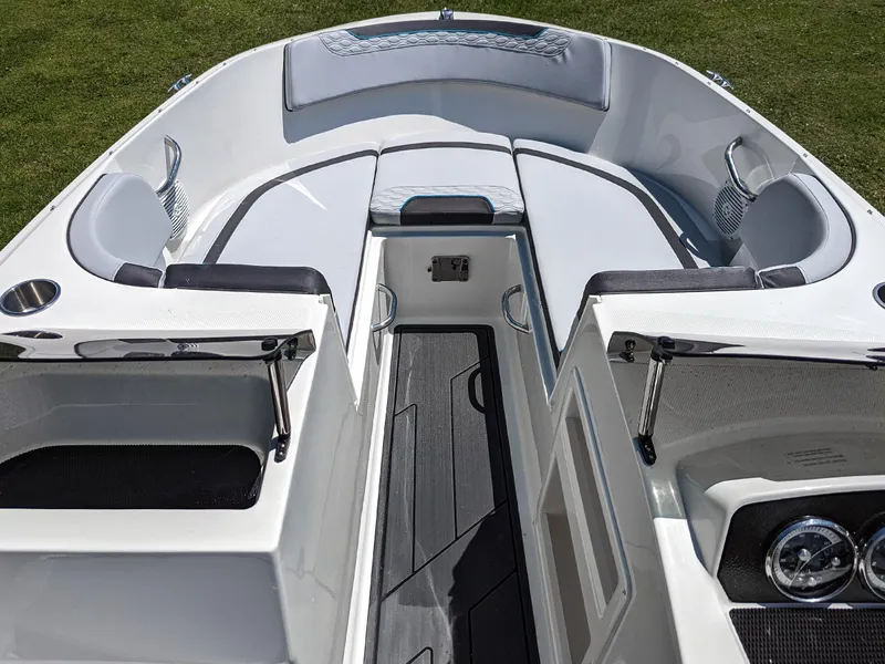 Slide: The Image of 2024 Bayliner Element M19 boat interior with seating and storage compartments. - 20
