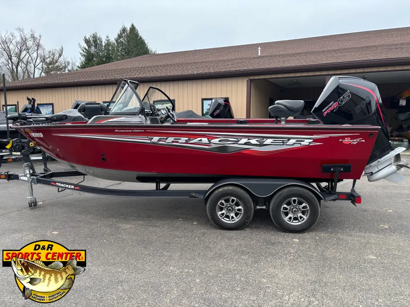 Slide: The Image of 2021 Tracker Targa V-19 WT Tournament Edition boat on trailer at D&R Sports Center. - 2