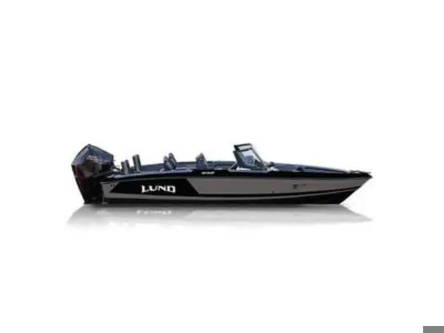 The Image of 2025 Lund 202 Pro-V GL Sport boat, sleek design, side view, black and gray color. - 1