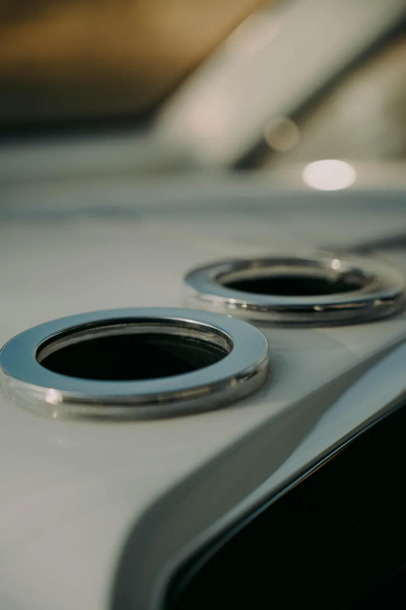 Slide: The Image of Close-up of 2021 Deep Impact 399 Sport boat details with chrome accents. - 10