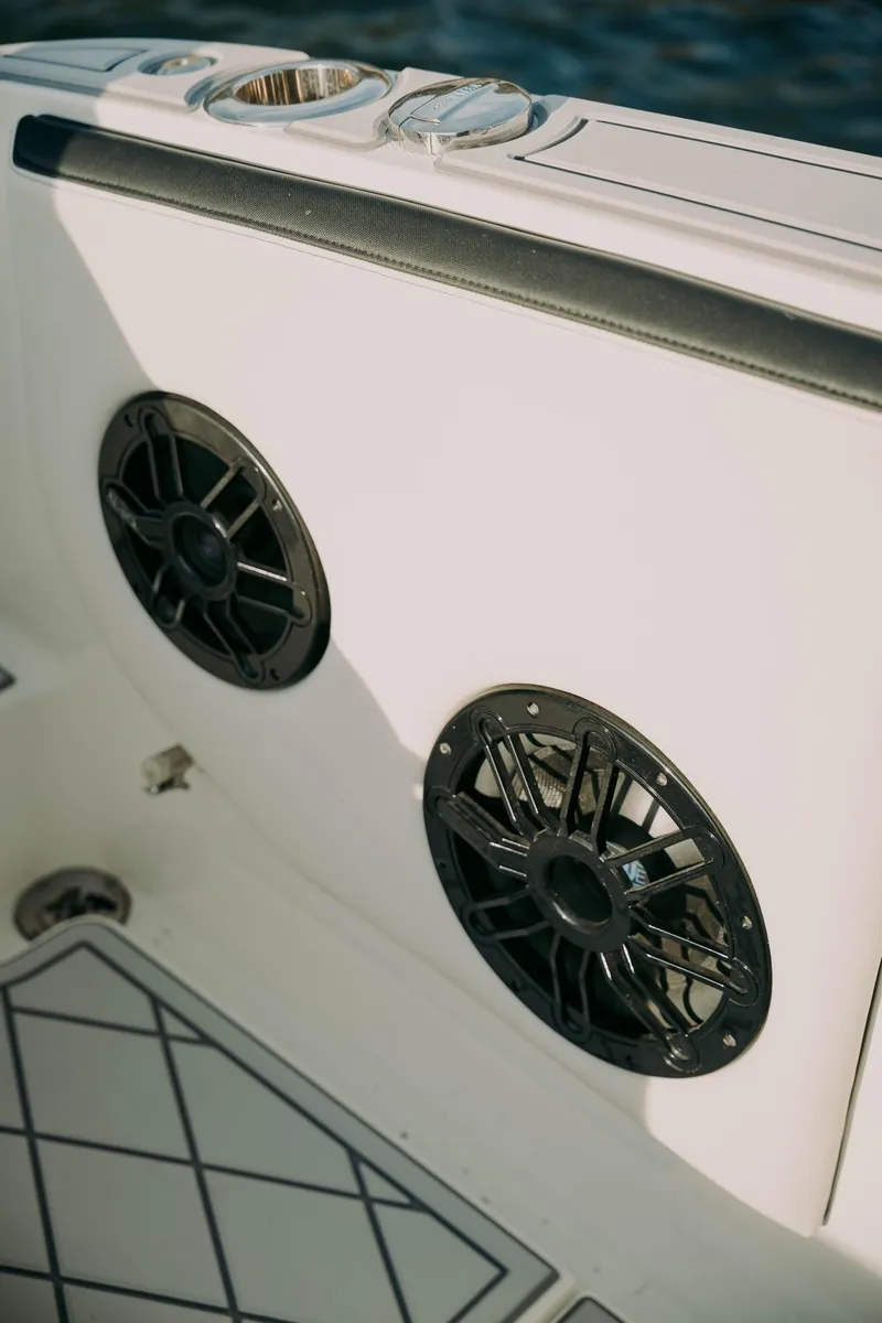 Slide: The Image of 2021 Deep Impact 399 Sport boat speakers and deck detail. - 20