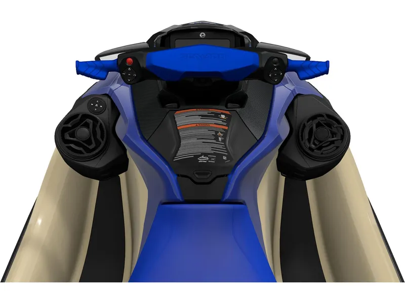 Slide: The Image of 2025 Sea-Doo Wake Pro 230 dashboard with blue handlebars and control panel. - 6