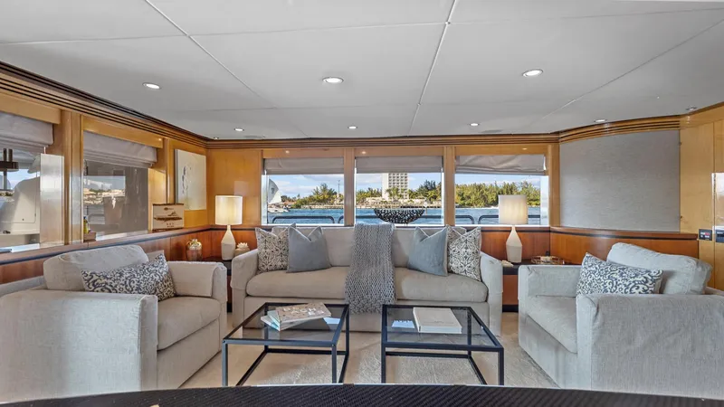 Slide: The Image of Luxurious 2005 New Zealand Yachts Wave Piercer interior with elegant seating and ocean view. - 22