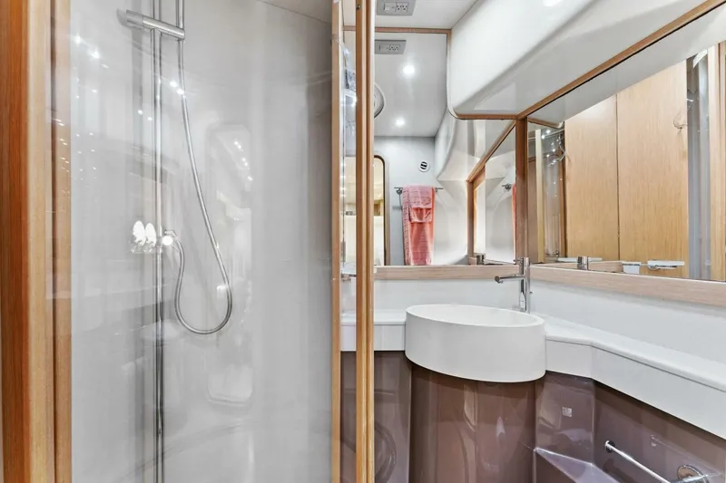 Slide: The Image of Luxurious bathroom interior of 2013 Ferretti Yachts 620 with modern fixtures and elegant design. - 40
