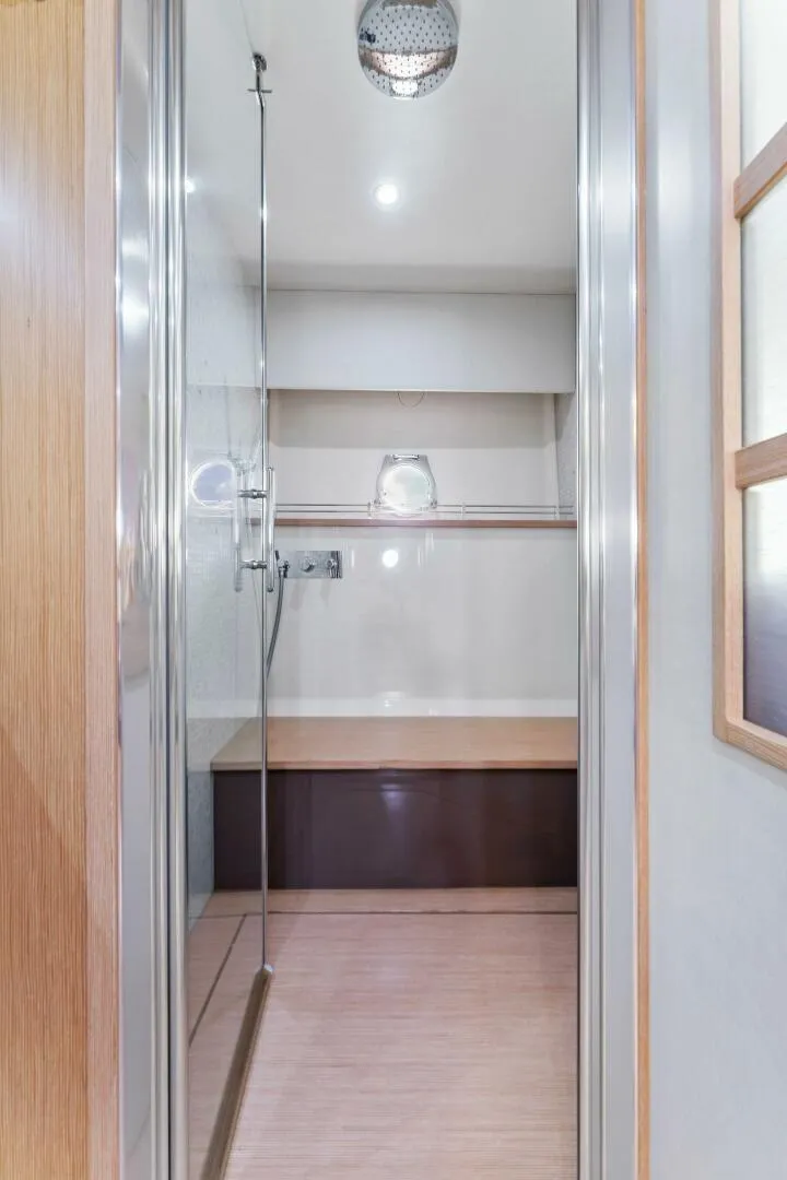 Slide: The Image of Luxurious bathroom interior on 2013 Ferretti Yachts 620, featuring modern shower design. - 29