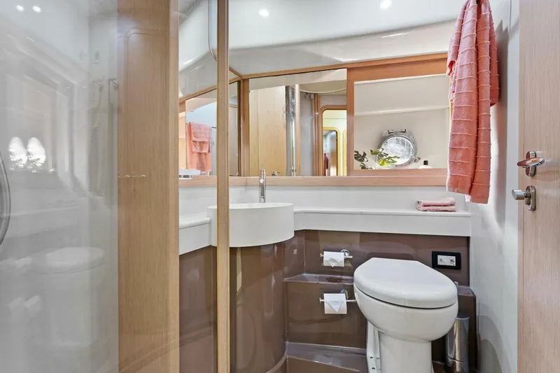 Slide: The Image of Luxurious bathroom in 2013 Ferretti Yachts 620, featuring modern fixtures and elegant design. - 38