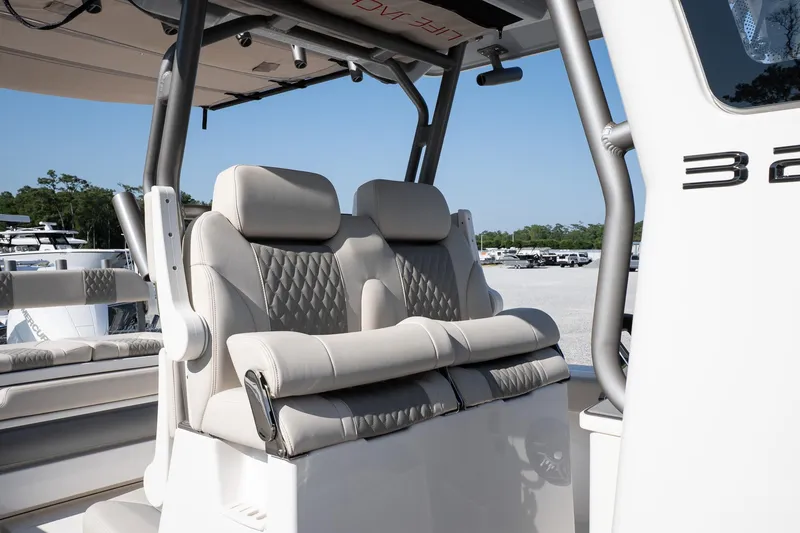 Slide: The Image of Luxury seating on 2026 Solace 32 CS boat, featuring elegant design and comfort. - 29