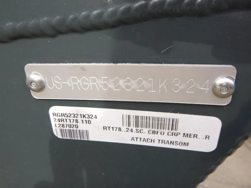 Slide: The Image of 2024 Ranger RT178 boat identification plate with serial numbers and model details. - 13