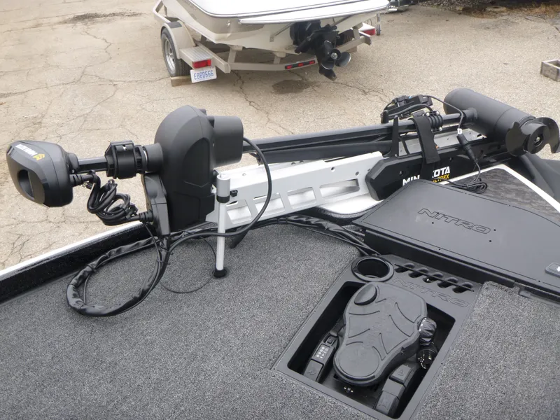 Slide: The Image of 2025 Nitro Z21 XL Pro boat with advanced trolling motor and foot pedal controls. - 24