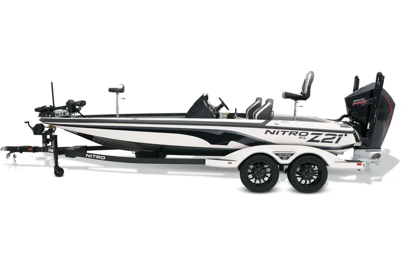 Slide: The Image of 2025 Nitro Z21 XL Pro fishing boat on trailer, side view. - 39