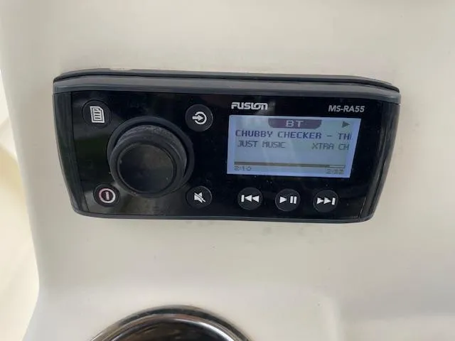 Slide: The Image of Fusion MS-RA55 stereo displaying Chubby Checker song on Parker 21 SE boat, 2013 model. - 13