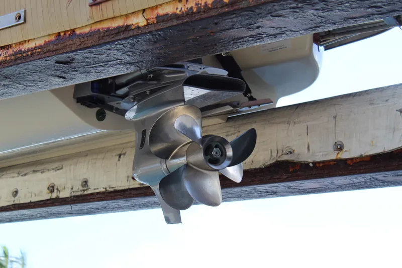 Slide: The Image of Propeller of 2022 Chris-Craft Launch 27 boat, close-up view. - 39