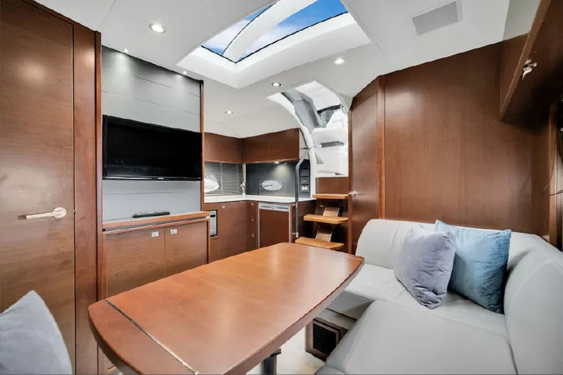 Slide: The Image of Luxurious interior of 2016 Princess V39 yacht with modern furnishings and skylight. - 14