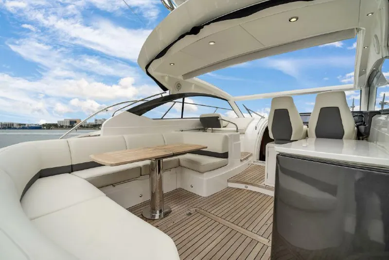 Slide: The Image of Luxurious 2016 Princess V39 yacht interior with elegant seating and modern design. - 5