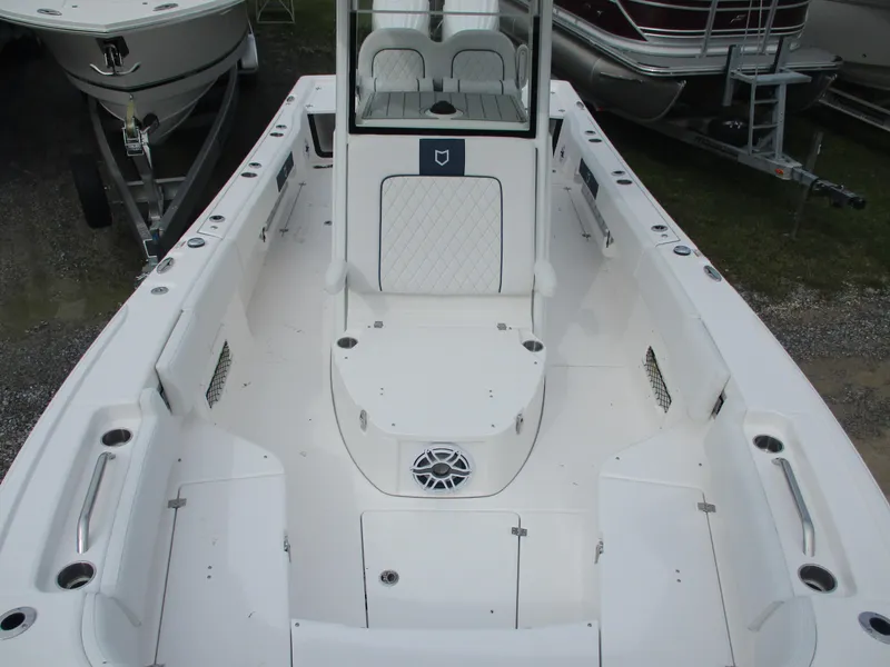 Slide: The Image of 2025 Sea Fox 282 Hybrid LT boat interior with spacious seating and modern design. - 3
