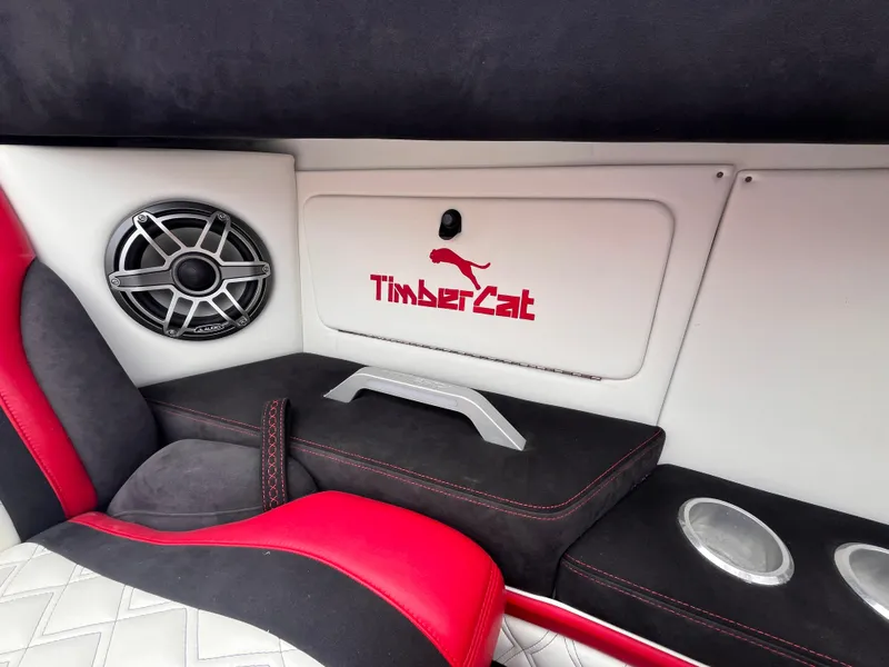 Slide: The Image of Interior of 2020 Wright Performance 360 boat with TimberCat branding and speaker. - 12