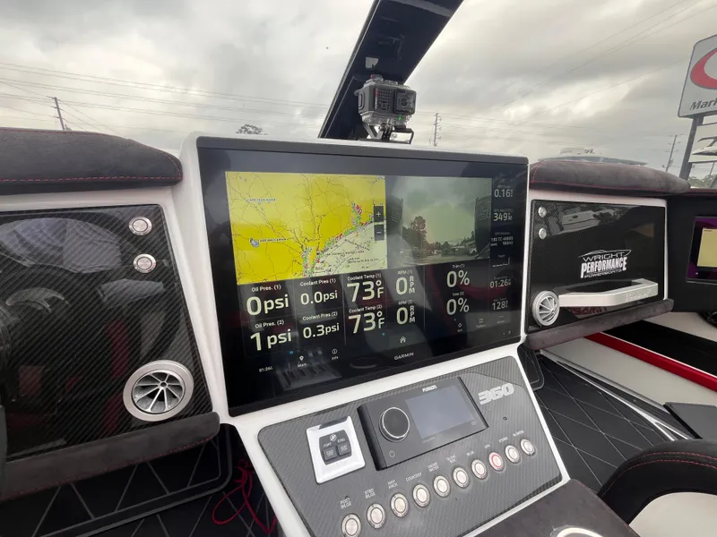 Slide: The Image of Dashboard of a 2020 Wright Performance 360 boat with navigation and control displays. - 17
