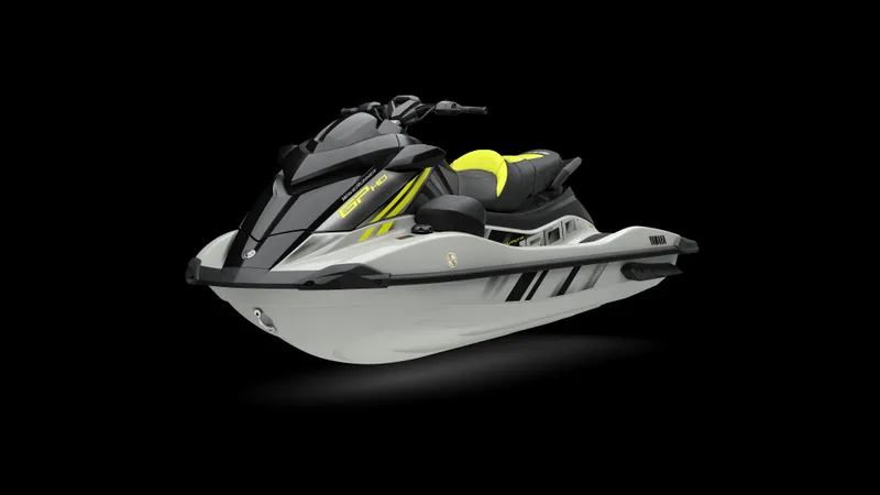 Slide: The Image of 2025 Yamaha Waverunner GP HO with Audio, sleek design, black and yellow accents. - 2