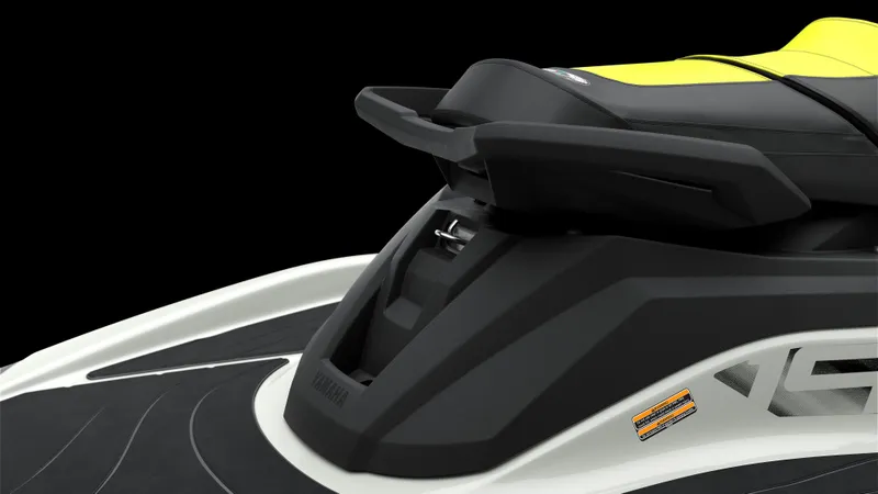Slide: The Image of 2025 Yamaha Waverunner GP HO with Audio, sleek black and yellow design, rear view. - 8